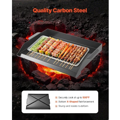 VEVOR Carbon Steel Griddle, 22x16 Inch Universal Flat Top Rectangular Plate, Gas Grill Griddle For BBQ Grill, Teppanyaki, Black 4 VEVOR Carbon Steel Griddle, 22x16 Inch Universal Flat Top Rectangular Plate, Gas Grill Griddle For BBQ Grill, Teppanyaki, Black - Image 2