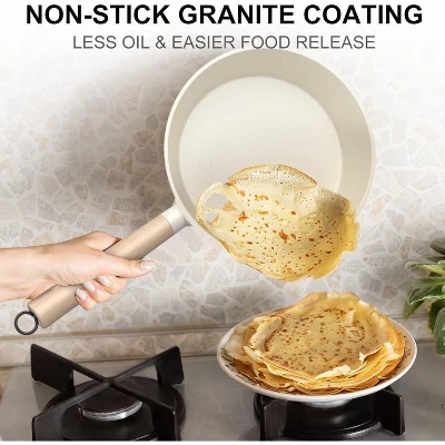 Imarku Nonstick Frying Pans, Granite Frying Pan, 9.5 In Professional Cookware With Detachable Handles, Compatible With All Stovetops, PFOA Free, Cream 4 Imarku Nonstick Frying Pans, Granite Frying Pan, 9.5 In Professional Cookware With Detachable Handles, Compatible With All Stovetops, PFOA Free, Cream - Image 2