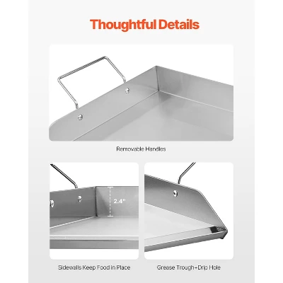 VEVOR Stainless Steel Griddle, 32x16 Inch Universal Flat Top Rectangular Plate, Gas Grill Griddle For BBQ Grill, Teppanyaki, Silver 5 VEVOR Stainless Steel Griddle, 32x16 Inch Universal Flat Top Rectangular Plate, Gas Grill Griddle For BBQ Grill, Teppanyaki, Silver - Image 3