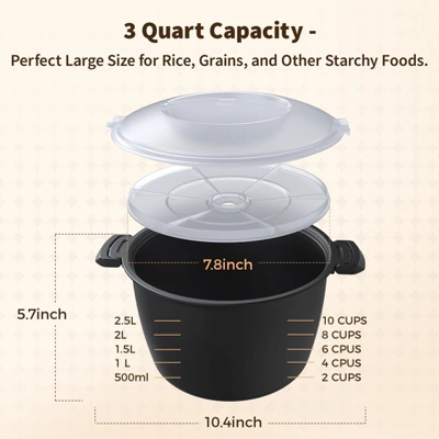 Itopfox Professional Large Microwave Cookware, Rice Cooker & Steamer For Vegetables, Safe Mixing & Serving Bowls, Food Storage Container, BPA Free 3 Itopfox Professional Large Microwave Cookware, Rice Cooker & Steamer For Vegetables, Safe Mixing & Serving Bowls, Food Storage Container, BPA Free