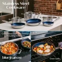 Blue Jean Chef 9-Piece Stainless Steel Cookware Set, Hammered Finish