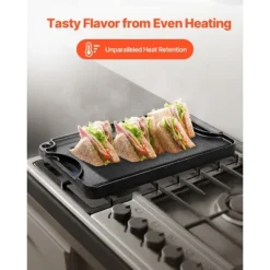 VEVOR Reversible Grill/Griddle, 14x8.5 Inch Pre-Seasoned Cast Iron Griddle, Portable Rectangular Pan With Handle, Family Cookware, Black -Cookware Store GUEST d1d3398a 713d 4169 b7db fb3a32d064ae