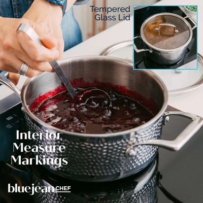 Blue Jean Chef 9-Piece Stainless Steel Cookware Set, Hammered Finish 7 Blue Jean Chef 9-Piece Stainless Steel Cookware Set, Hammered Finish - Image 5