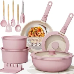 Itopfox 21-Piece Nonstick Pots And Pans Set With Removable Handles, Ceramic Cookware For RV Kitchen, Induction Compatible, Stackable Design, Pink -Cookware Store GUEST d38b70ea 0b4b 469a a10b cac7604f16a2