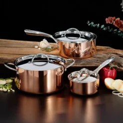 BergHOFF Copper Tri-Ply 6Pc Cookware Set, Matching Lids, Polished
