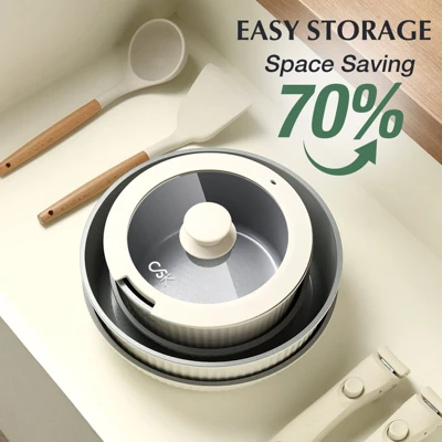 KOCH SYSTEME CS 17pcs Pots And Pans Set Non Stick, Nonstick Ceramic Cookware Set With Detachable Handle, Cream White 7 KOCH SYSTEME CS 17pcs Pots And Pans Set Non Stick, Nonstick Ceramic Cookware Set With Detachable Handle, Cream White - Image 5