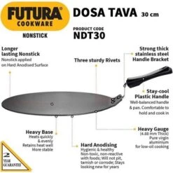 Hawkins Futura 12" Nonstick Flat Dosa Tava Griddle: Anodized Aluminum, Gas Compatible, Hand Wash, 1-Year Warranty
