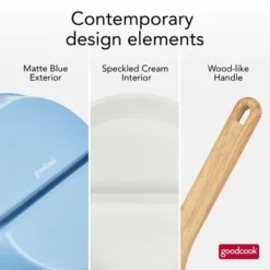 GoodCook 12" Healthy Ceramic Divided Fry Pan: Stainless Steel, Hand Wash, Electric & Gas Compatible, Blue -Cookware Store GUEST d5bd47a6 2a96 4fcc adcb b4b7aec01e48