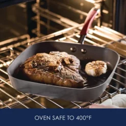 Rachael Ray 11" Hard-Anodized Nonstick Deep Square Grill Pan - Gray With Cranberry Red Handle: Griddle Pan, Rust-Resistant -Cookware Store GUEST d6f87e98 d162 4b3d a1d1 87df3175741c