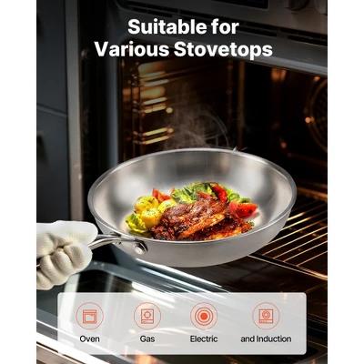 VEVOR Tri-Ply Stainless Steel Frying Pan, 3 Pcs Set (8, 10, 12 In), Cooking Skillet With Heat-Resistant Handle, Silver 8 VEVOR Tri-Ply Stainless Steel Frying Pan, 3 Pcs Set (8, 10, 12 In), Cooking Skillet With Heat-Resistant Handle, Silver - Image 6