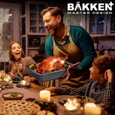 BAKKEN Nonstick Turkey Roasting Pan With Rack – 17 X 13 Inch, Large Heavy-Duty Carbon Steel Roasting Pan, Oven Safe Up To 450°F, Gray Marble 9 BAKKEN Nonstick Turkey Roasting Pan With Rack – 17 X 13 Inch, Large Heavy-Duty Carbon Steel Roasting Pan, Oven Safe Up To 450°F, Gray Marble - Image 7