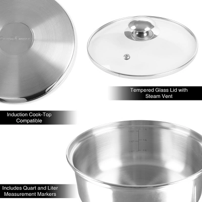 Stainless Steel 6 Cup Double Boiler – 1.5 Quart Saucepan 2-in-1 Combo With Vented Glass Lid- Kitchen Cookware With Measurements By Hastings Home 5 Stainless Steel 6 Cup Double Boiler – 1.5 Quart Saucepan 2-in-1 Combo With Vented Glass Lid- Kitchen Cookware With Measurements By Hastings Home - Image 3