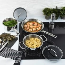 BergHOFF Helix Recycled 18/10 Stainless Steel Cookware Set With Glass Lids