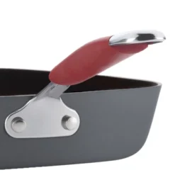 Rachael Ray 11" Hard-Anodized Nonstick Deep Square Grill Pan - Gray With Cranberry Red Handle: Griddle Pan, Rust-Resistant -Cookware Store GUEST df410b9e d751 4960 9c51 5f5c84bc10f1