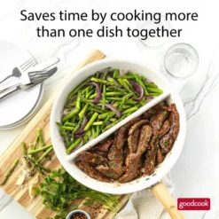 GoodCook 12" Healthy Ceramic Divided Fry Pan: Stainless Steel, Hand Wash, Electric & Gas Compatible, Blue -Cookware Store GUEST e3eda3e8 e10c 4869 9670 cd78a30bf24f