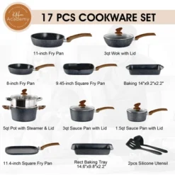 Itopfox Kitchen Academy Induction Cookware Set - 17 Piece Non-Stick Cooking Pan Set, Black Granite Pots And Pans Set For All Stovetops -Cookware Store GUEST e442b223 6e1b 4bb8 980d 3329d305d1e5