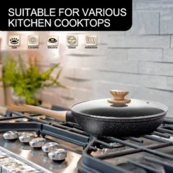 MICHELANGELO Nonstick Frying Pan With Lid, Non Stick Frying Pan With Non-Toxic Coating, Small Skillet With Lid, Granite Pan For All Cooktops -Cookware Store GUEST e46513c9 8f89 463f 8b25 b4411636278c