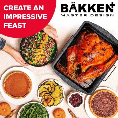 BAKKEN Nonstick Turkey Roasting Pan With Rack – 17 X 13 Inch, Large Heavy-Duty Carbon Steel Roasting Pan, Oven Safe Up To 450°F, Gray Marble 8 BAKKEN Nonstick Turkey Roasting Pan With Rack – 17 X 13 Inch, Large Heavy-Duty Carbon Steel Roasting Pan, Oven Safe Up To 450°F, Gray Marble - Image 6
