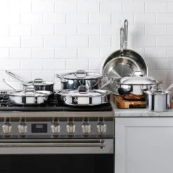 All-Clad D3 3-Ply Stainless Steel Cookware Set 14 Piece Induction Oven Broiler Safe 600F Pots And Pans Silver