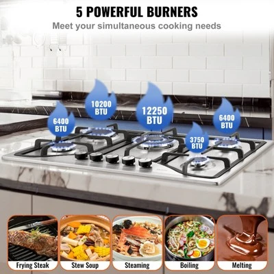 Gas Cooktop 30 Inch, Max 12250BTU 5 Burners Built-in Stainless Steel Gas Stove Top 7 Gas Cooktop 30 Inch, Max 12250BTU 5 Burners Built-in Stainless Steel Gas Stove Top - Image 5