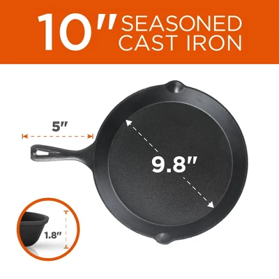 COMMERCIAL CHEF Pre-Seasoned Cast Iron 3-Piece Skillet Set, 6Inch 8Inch 10 Inch, Black 4 COMMERCIAL CHEF Pre-Seasoned Cast Iron 3-Piece Skillet Set, 6Inch 8Inch 10 Inch, Black - Image 2