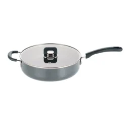 NutriChef Sauté Pan W/ Lid-Non-Stick Stylish Kitchen Cookware With Foldable Knob, 3.7 Quart (Gray)