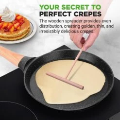 NutriChef 9.45” Non-Stick Crepe Pan With Wooden Spreader - Black Marble - NCMKCP0024BK