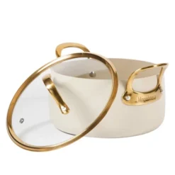 Bloomhouse 6 Quart Heavy Duty Aluminum Premium PFA Free Ceramic Nonstick Dutch Oven Pot With Lid - Linen White With Gold Handle -Cookware Store GUEST ebd163be 9bf3 475c 9ec4 c1cf0178f238