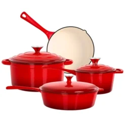 Captiva Designs 7 Pieces Enameled Rust Resistance Cast Iron Cookware Set, Red -Cookware Store GUEST f0f48c91 ff76 44ac 9407 4fddd12d96f5