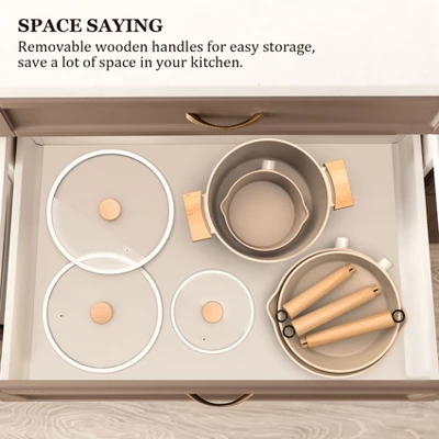 Imarku Pots And Pans Set Non Stick, 10 Pcs Granite Cookware Set, Removable Handle Pots And Pans, PFOA Free, Oven Safe Pan, Cream 4 Imarku Pots And Pans Set Non Stick, 10 Pcs Granite Cookware Set, Removable Handle Pots And Pans, PFOA Free, Oven Safe Pan, Cream - Image 2