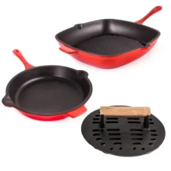 BergHOFF Neo 3Pc Cast Iron Cookware Set, Fry Pan 10", Square Grill Pan 11" & Slotted Steak Press -Cookware Store GUEST f2db7478 568a 45f8 92e8 09f30420ec3a