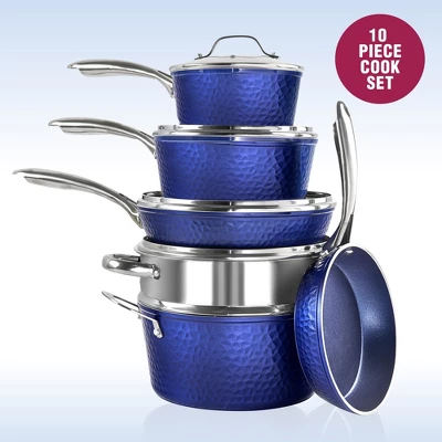 Granitestone Blue 10 Piece Hammered Aluminum Nonstick Cookware Set 4 Granitestone Blue 10 Piece Hammered Aluminum Nonstick Cookware Set - Image 2