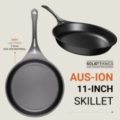 Solidteknics AUS-ION 11-inch Lightweight Iron Skillet - Pre-Seasoned - All-Purpose Cookware For Stovetop, Oven, BBQ, Campfire