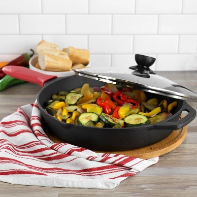MegaChef 12 Inch Pre-Seasoned Cast Iron Skillet With Tempered Glass Lid 8 MegaChef 12 Inch Pre-Seasoned Cast Iron Skillet With Tempered Glass Lid - Image 6