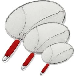 Alpha Living 13", 11.5", 9.5" Splatter Guards For Frying Pan & Food Strainer And Universal Cookware - Stops 99% Of Hot Oil Splash - RED Handle -Cookware Store GUEST fb0b1db1 9b3d 47a8 93cf 24c96cff2d74