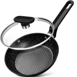 MICHELANGELO Frying Pan With Lid, Nonstick Granite Frying Pan 10inch With Non-Toxic Coatings, Nonstick Frying Pan With Lid, Induction Compatible -Cookware Store GUEST fc5d9ad1 0e45 4035 8e59 4abf01fc2727