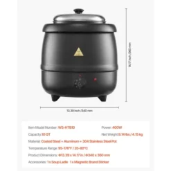 VEVOR Electric Soup Warmer, 10QT Commercial Soup Kettle With 304 Stainless Steel Detachable Insert Pot, 95~176°F Adjustable Temperature, Black 16 VEVOR Electric Soup Warmer, 10QT Commercial Soup Kettle With 304 Stainless Steel Detachable Insert Pot, 95~176°F Adjustable Temperature, Black -Cookware Store GUEST fcb0bb50 03b5 48c0 bcf7 7a58602af7e8