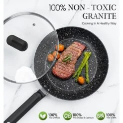 MICHELANGELO Frying Pan With Lid, Nonstick Granite Frying Pan 10inch With Non-Toxic Coatings, Nonstick Frying Pan With Lid, Induction Compatible -Cookware Store GUEST fea4cb1c 6783 4e7b 8bc5 b64410e6f81d