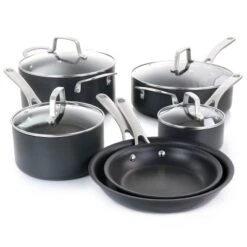 Martha Stewart 10 Piece Nonstick Hard Aluminum Cookware Set In Matte Black
